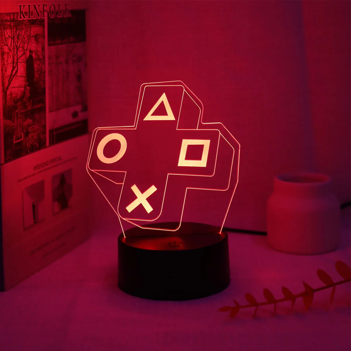 Gaming Cross Button 3D Night Light — Color-Changing LED Atmosphere Lamp