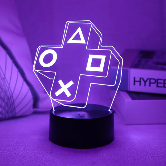 Gaming Cross Button 3D Night Light — Color-Changing LED Atmosphere Lamp