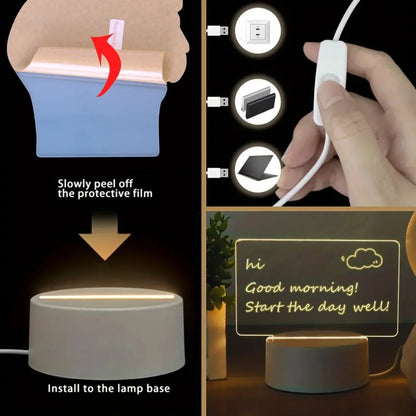 Acrylic LED Message Board Night Light – Erasable Writing Panel & Creative Bedside Lamp