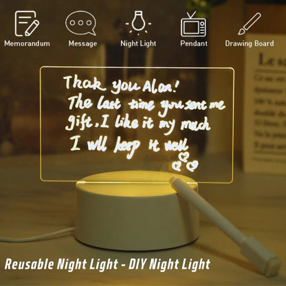 Acrylic LED Message Board Night Light – Erasable Writing Panel & Creative Bedside Lamp