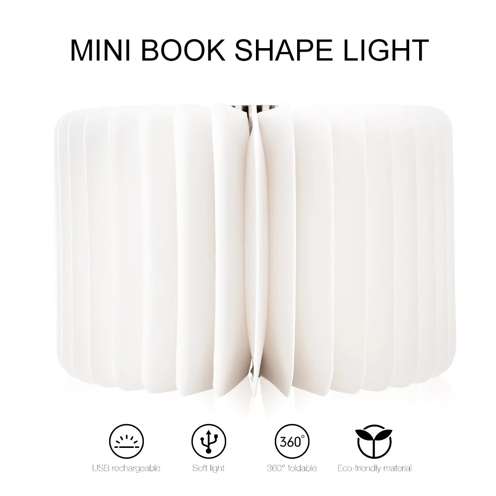 LED Wooden Book Lamp — Foldable 3-Color Bedside Light for Kids & Home