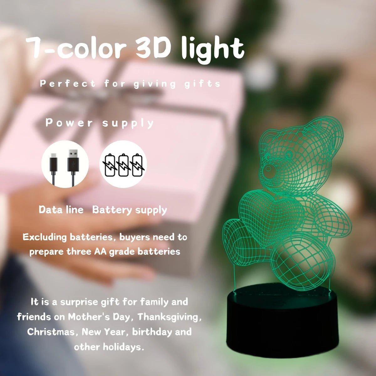 3D Bear Night Light — Cozy USB LED Lamp for Bedrooms, Décor & Gift Giving
