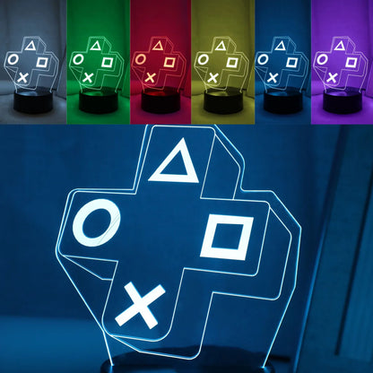 Gaming Cross Button 3D Night Light — Color-Changing LED Atmosphere Lamp