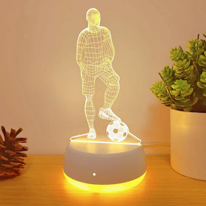 Football Player 3D Night Light — Minimal LED Lamp for Sports Fans & Cozy Spaces
