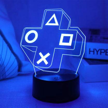 Gaming Cross Button 3D Night Light — Color-Changing LED Atmosphere Lamp