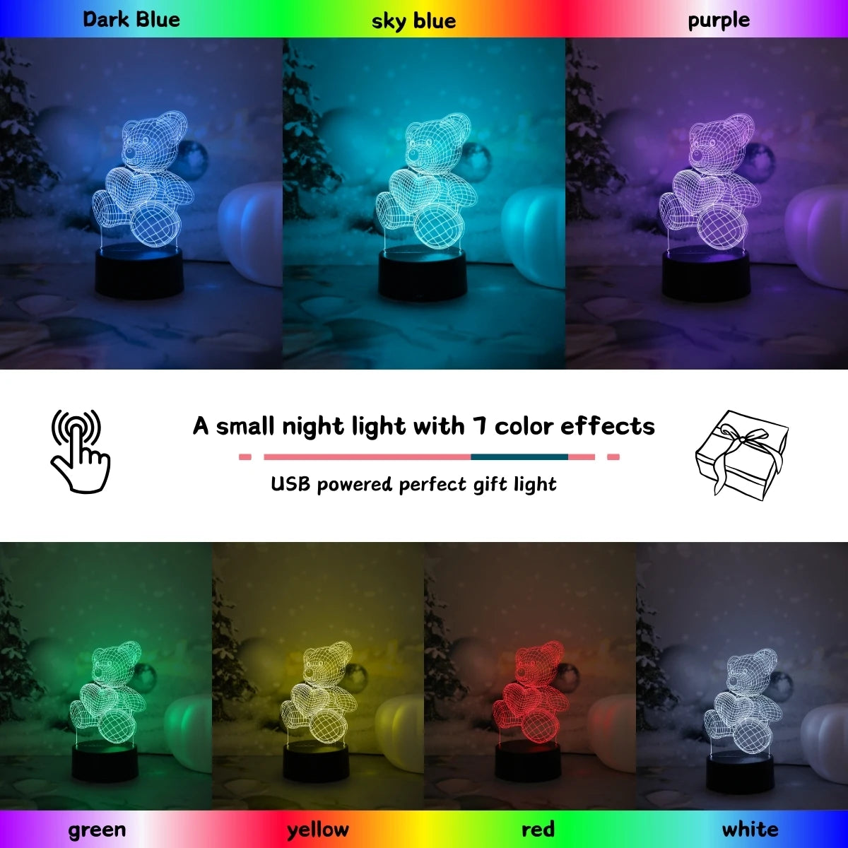 3D Bear Night Light — Cozy USB LED Lamp for Bedrooms, Décor & Gift Giving