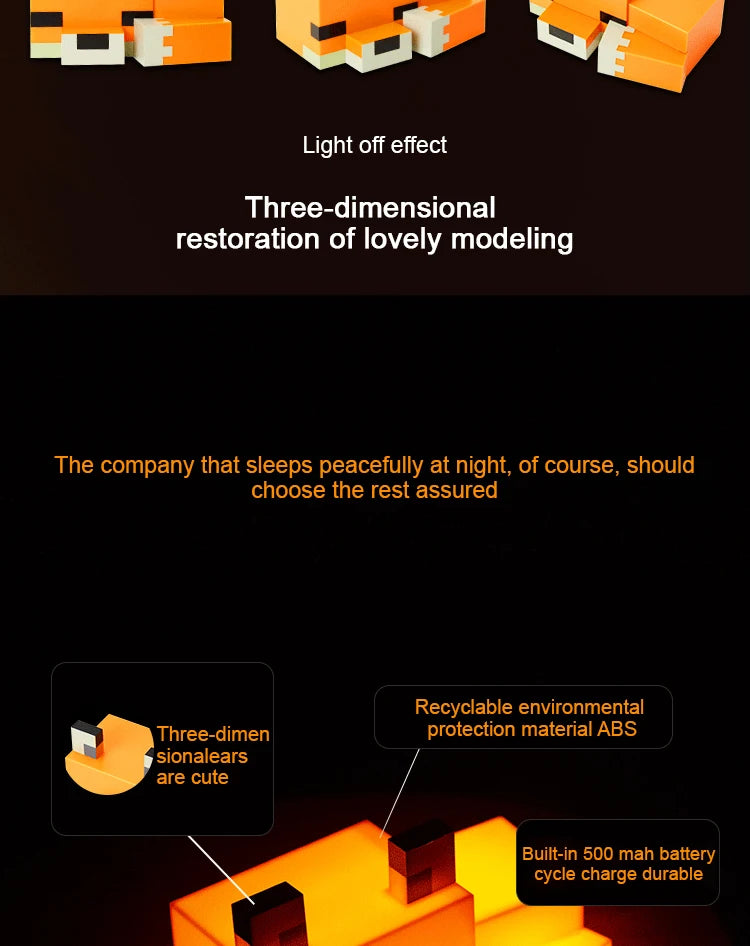 Pixel Fox Night Light — Soft Orange Glow LED Lamp for Gaming Rooms & Cozy Bedrooms