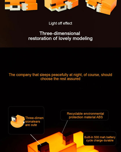 Pixel Fox Night Light — Soft Orange Glow LED Lamp for Gaming Rooms & Cozy Bedrooms