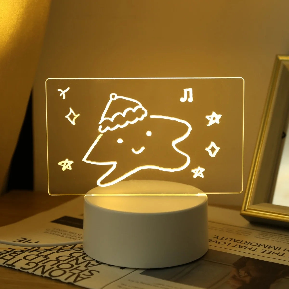 Acrylic LED Message Board Night Light – Erasable Writing Panel & Creative Bedside Lamp