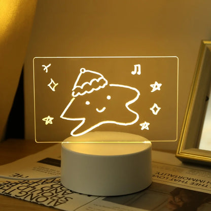 Acrylic LED Message Board Night Light – Erasable Writing Panel & Creative Bedside Lamp