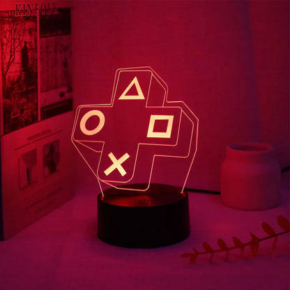 Gaming Cross Button 3D Night Light — Color-Changing LED Atmosphere Lamp
