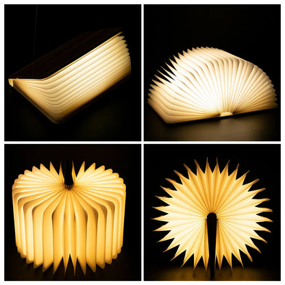 LED Wooden Book Lamp — Foldable 3-Color Bedside Light for Kids & Home