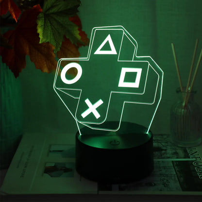 Gaming Cross Button 3D Night Light — Color-Changing LED Atmosphere Lamp