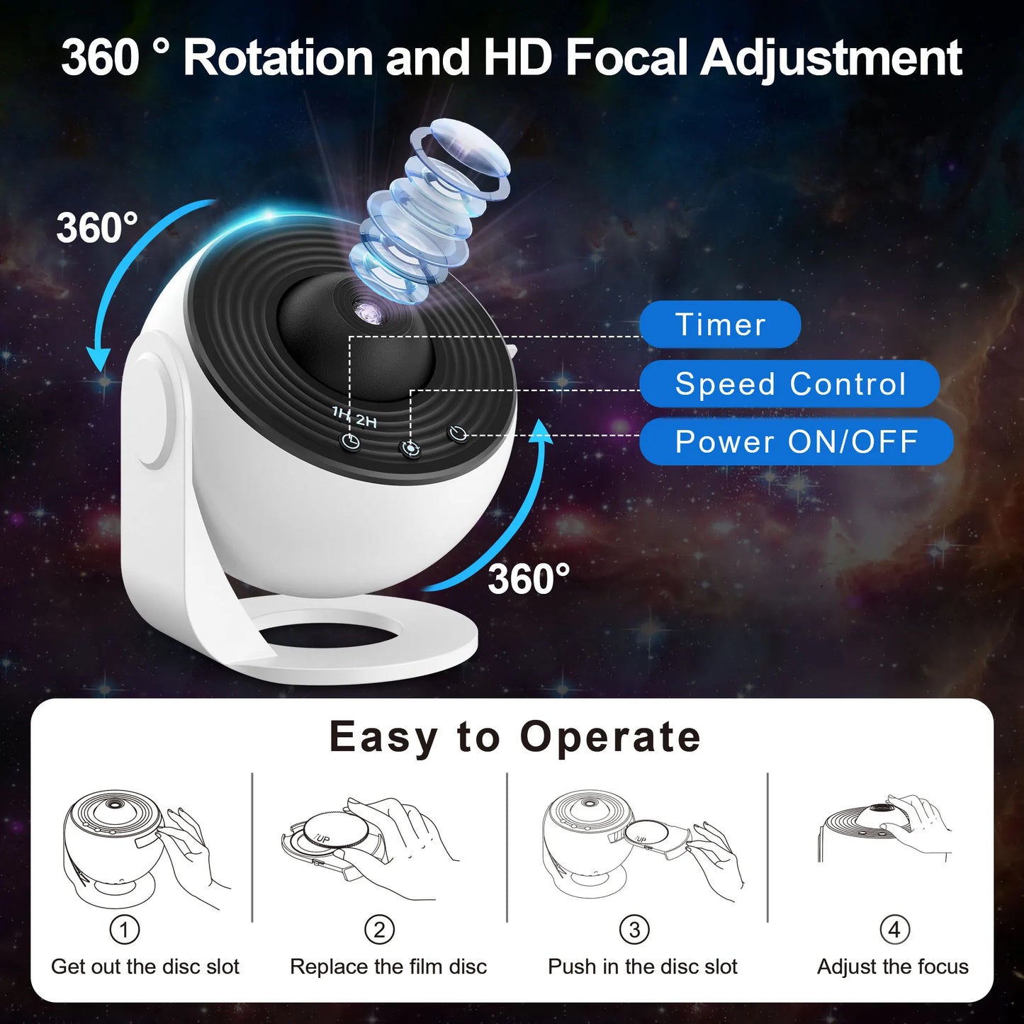 Galaxy Star Projector Night Light — 13-in-1 HD Planetarium Experience