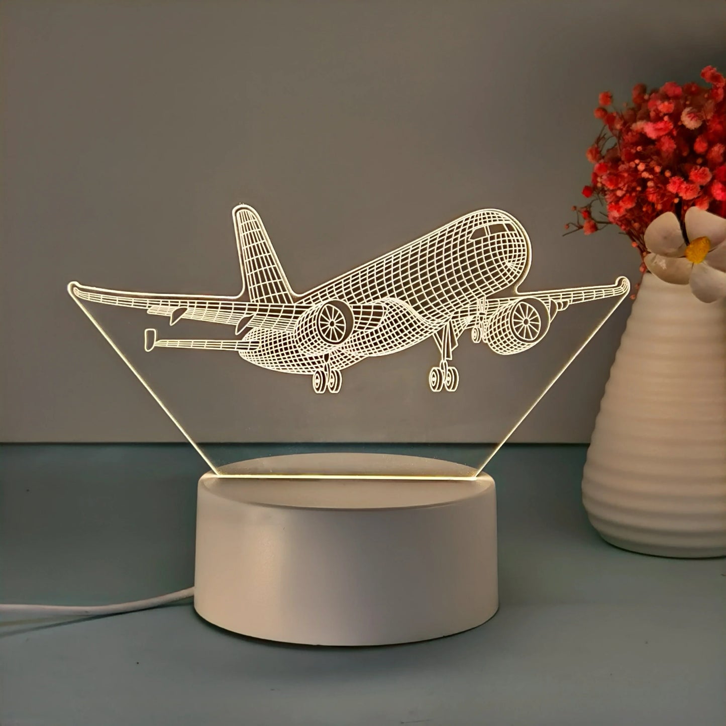 3D Aircraft Night Light — USB Table Lamp for Aviation Enthusiasts
