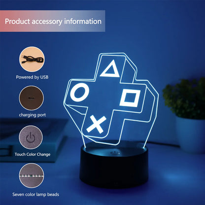 Gaming Cross Button 3D Night Light — Color-Changing LED Atmosphere Lamp