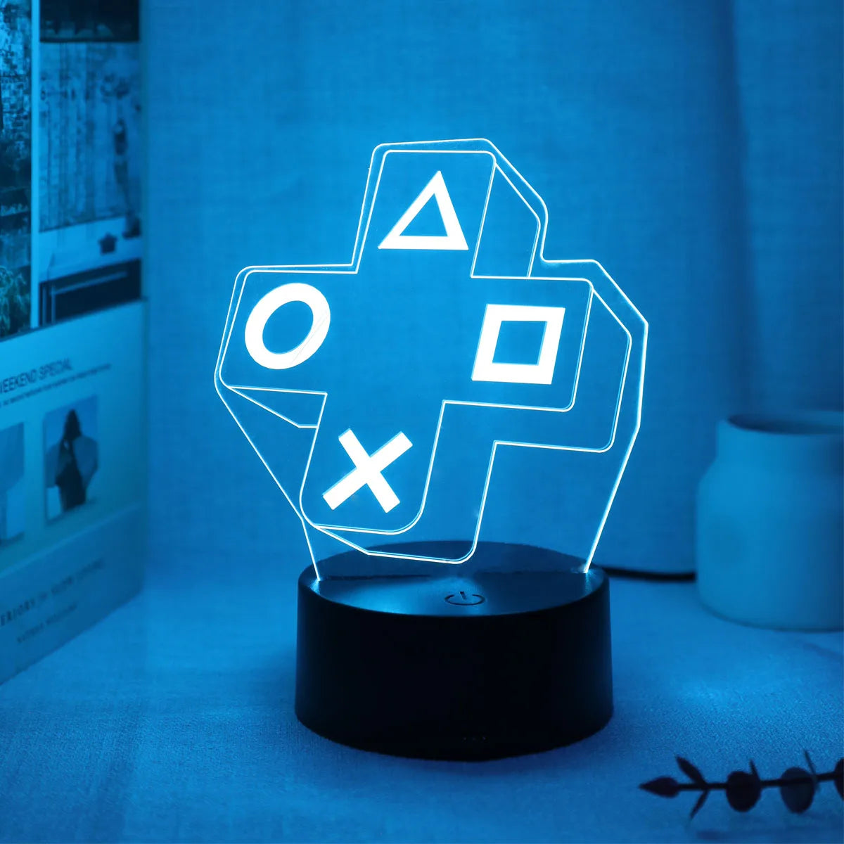 Gaming Cross Button 3D Night Light — Color-Changing LED Atmosphere Lamp