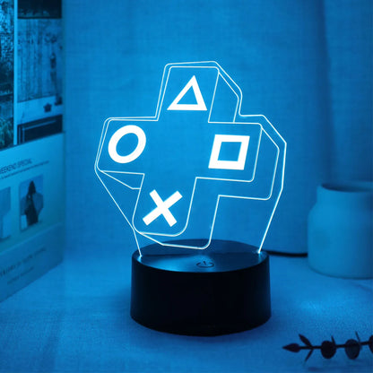 Gaming Cross Button 3D Night Light — Color-Changing LED Atmosphere Lamp